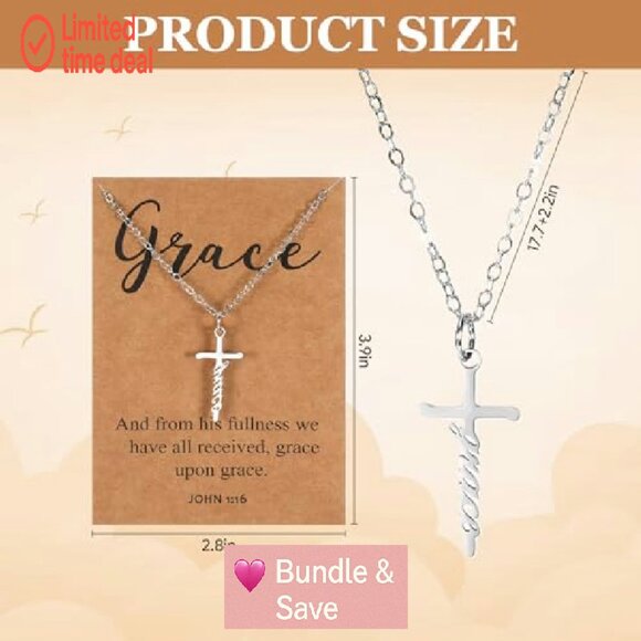 Stainless Steel Cross Necklace Set with Bible Verse Cards, 24 Pcs, Adjustable - Picture 3 of 8